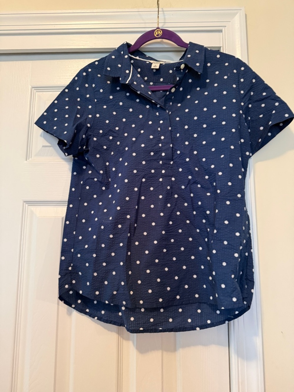 L.L. Bean Navy Blue Polka Dot Button-Front Blouse size small